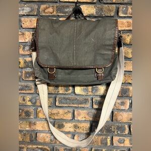 Coach Washed Canvas Leather Messenger Bag Crossbody Brief Bag Green Brown F70302